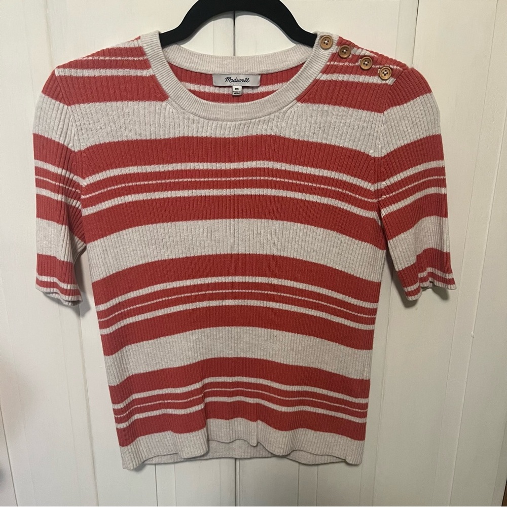 Striped Red and White Ribbed Knit Top
